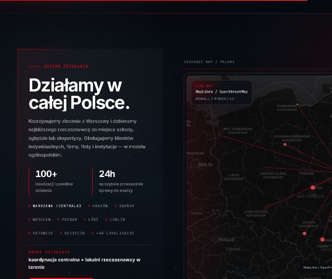 Sekcja strony SSH z ogólnopolskim obszarem działania i interaktywną mapą Polski